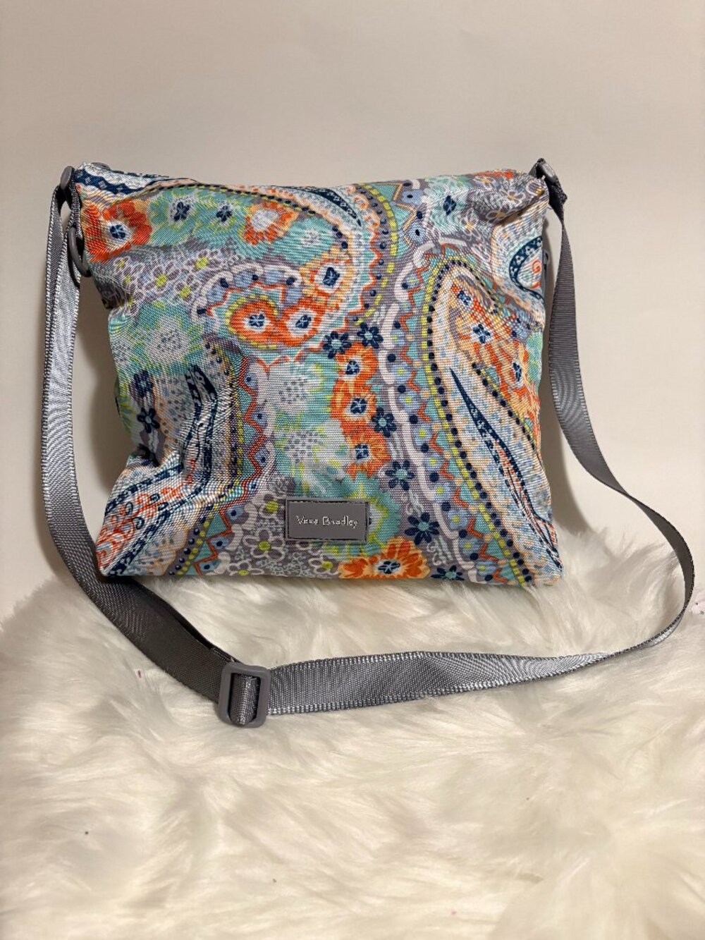 Vera Bradley ReActive Travel Ready Crossbody Gray Multi Paisley NWOT Lightweight